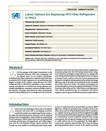 Latest options for replacing HFC-134a refrigerant in MACs